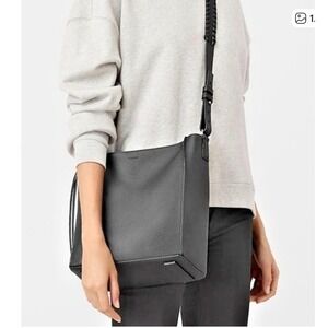 AllSaints Black Textured Leather Kita Crossbody Bag Adjustable Strap